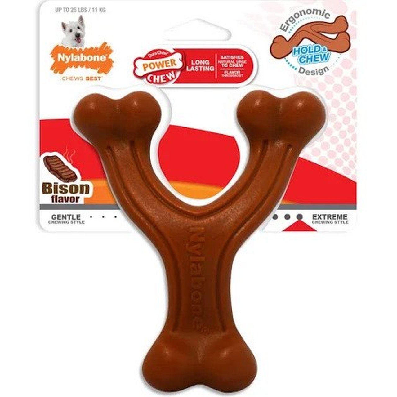 Durable bison-flavored chew toy shaped like a wishbone for dogs in pet supplies and treats collection