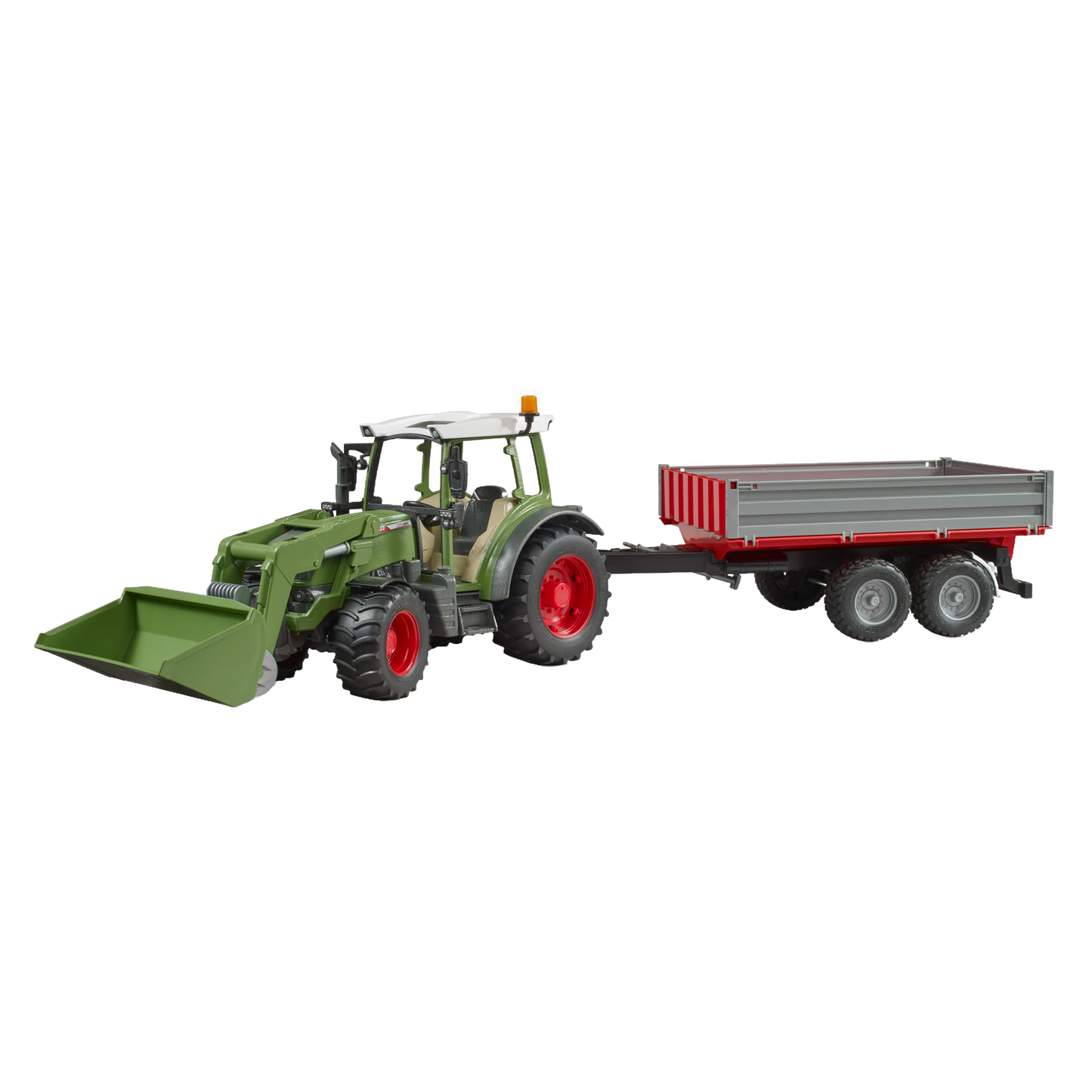 Green toy tractor with front loader and red-gray tipping trailer from Bruder Toys in Vehicles & Remote Controlled Toys collection
