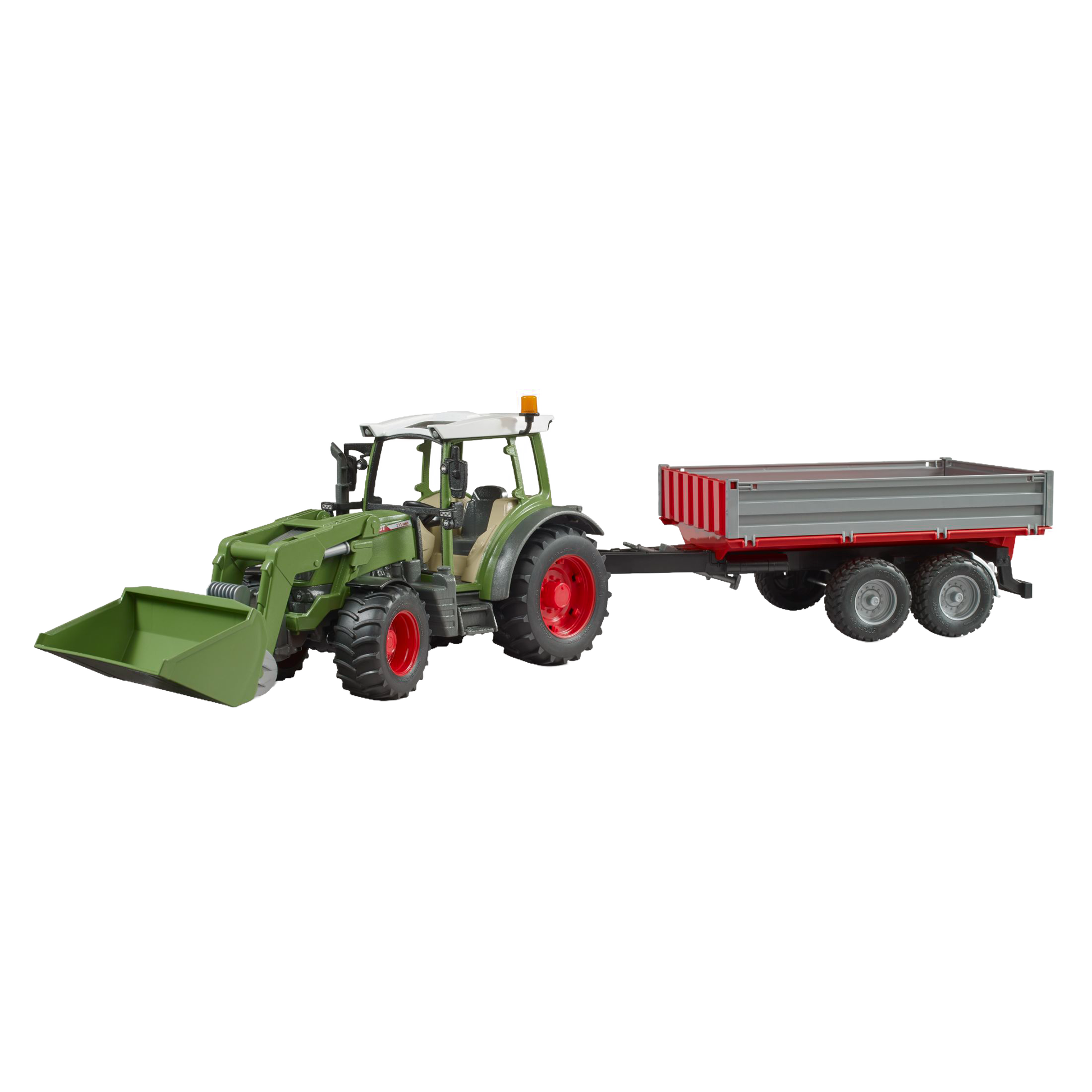 Green toy tractor with front loader and red-gray tipping trailer from Bruder Toys in Vehicles & Remote Controlled Toys collection