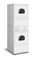 White commercial stack dryer with electronic controls and dual doors in Dryers and Appliances collections