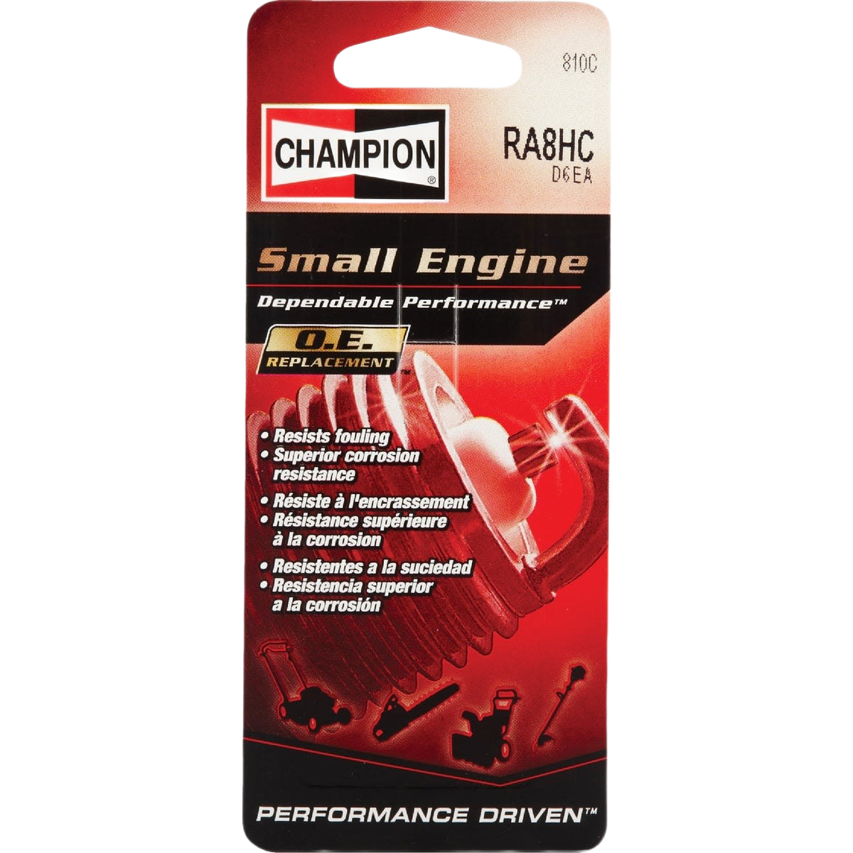 Packaging of Champion RA8HC copper spark plug for small engines with corrosion resistance and fouling protection features