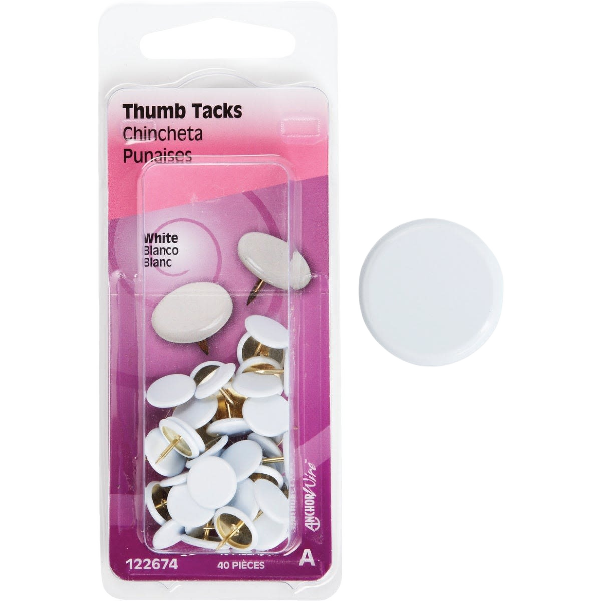 White thumb tacks with round heads and sharp points in fasteners and home improvement tools under $25 collections