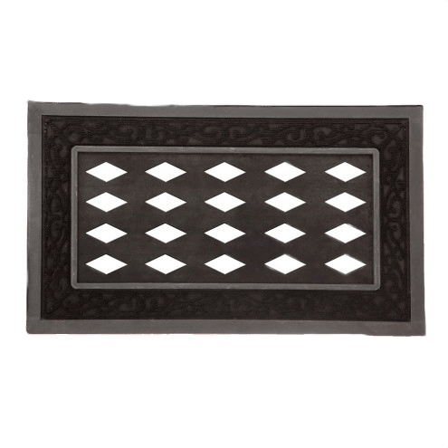 Black mat tray with diamond pattern and decorative flocked border for outdoor living and area rugs collections under $50