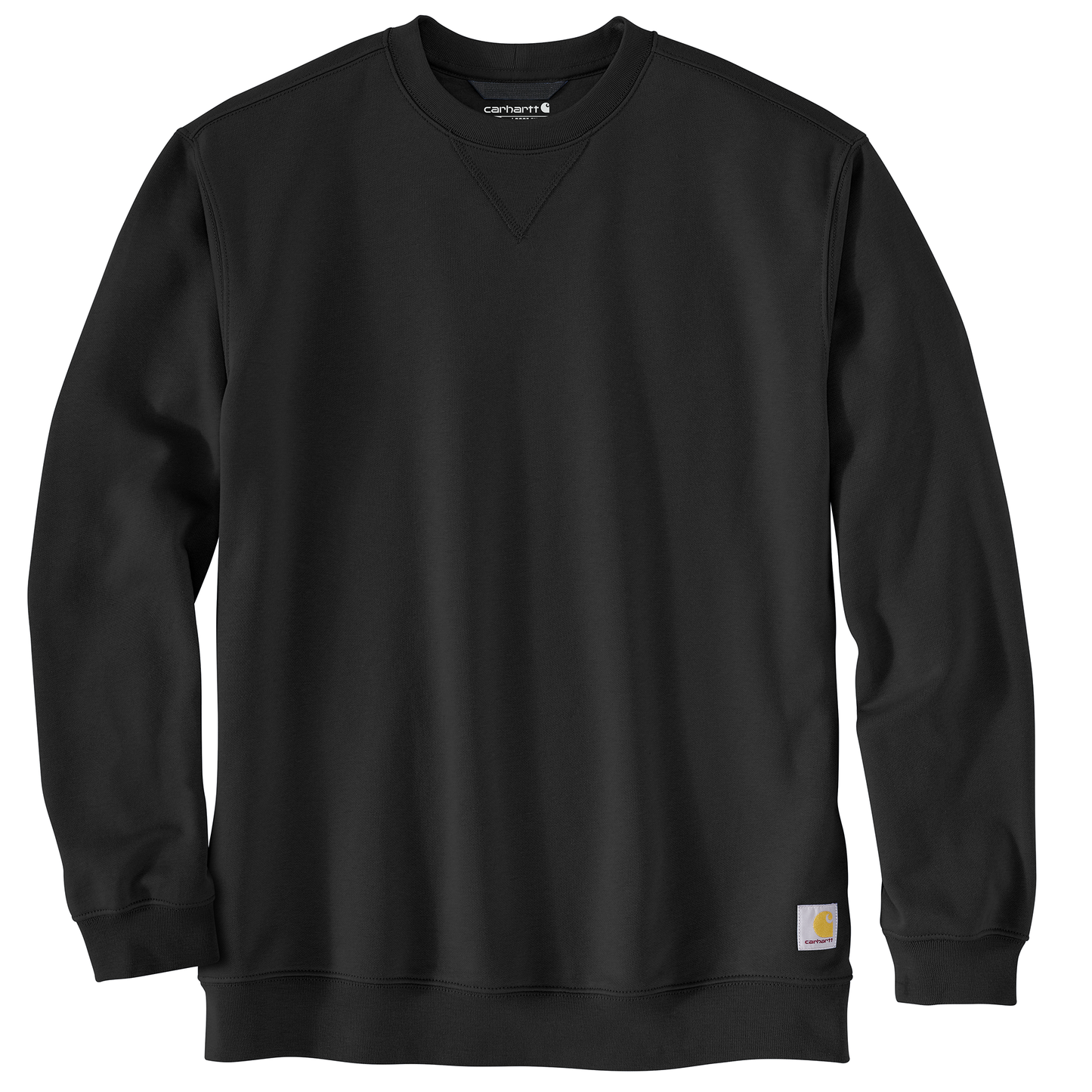 Black men's loose midweight crewneck sweatshirt with ribbed cuffs and hem in Carhartt clothing and hoodies collection