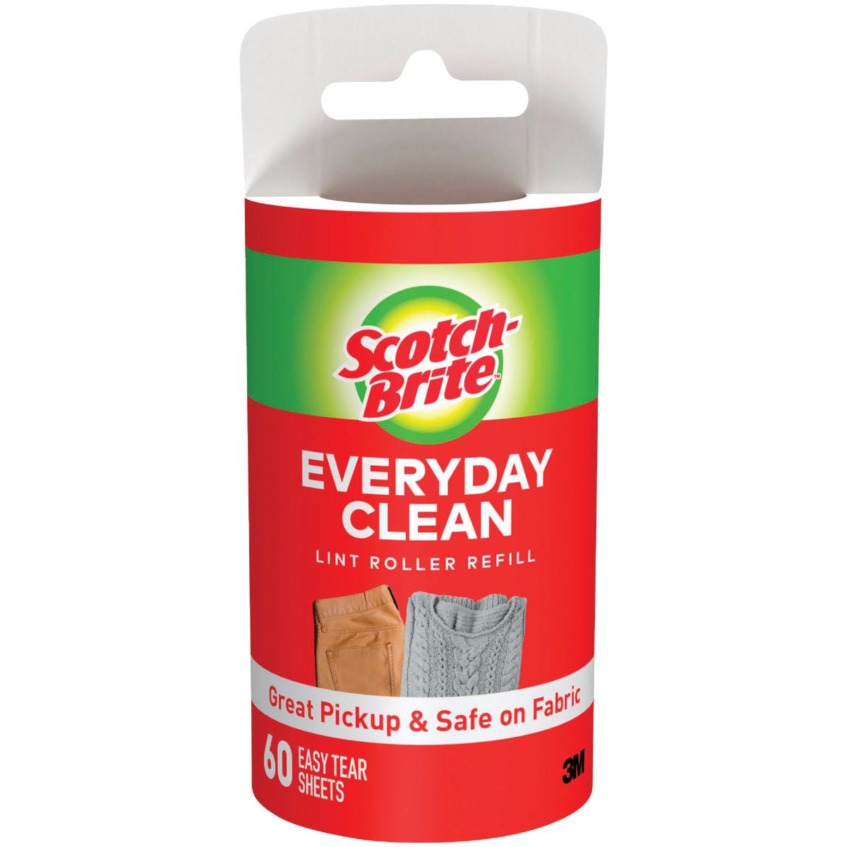 Red and green packaged lint roller refill with 60 sheets for cleaning fabric, featured in Cleaning Tools and Under $25 collections
