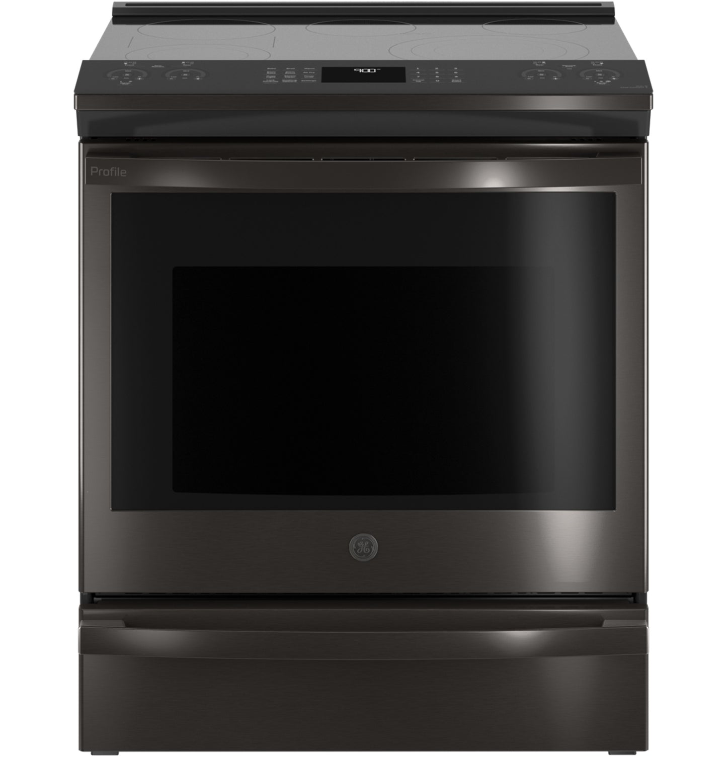 Black stainless steel slide-in electric range with digital controls and convection oven from electric ranges collection