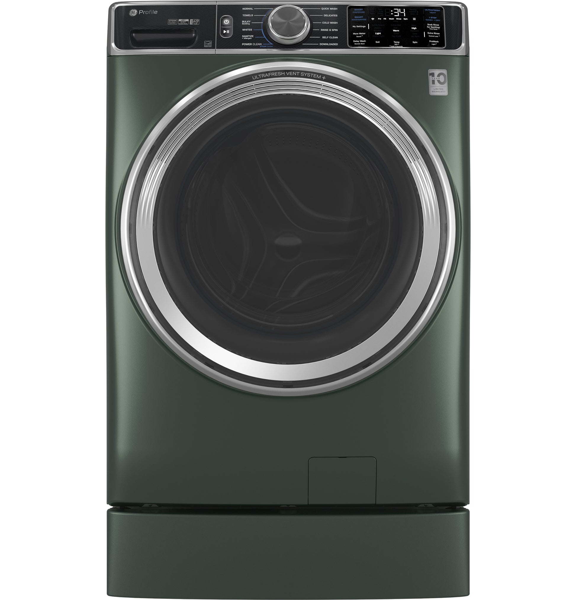 Smart front load washer in dark green with digital control panel and UltraFresh Vent System+ from front load washers collection