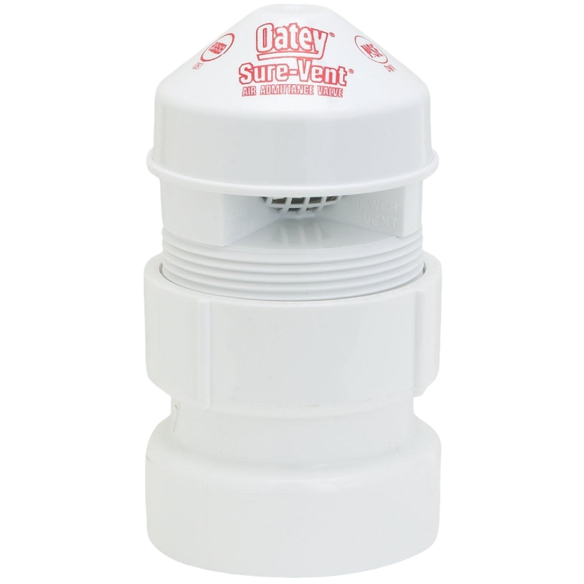 White PVC air admittance valve with red Oatey branding for plumbing under $50 in pipes and fittings collections