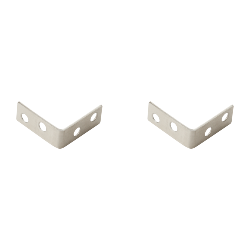 Pair of stainless steel corner braces with pre-drilled holes for reinforcing furniture and building hardware projects under $50