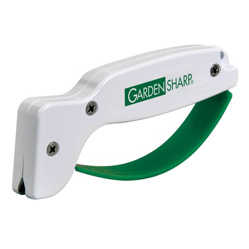 White and green handheld tool sharpener designed for gardening and woodworking tools under $50 collection