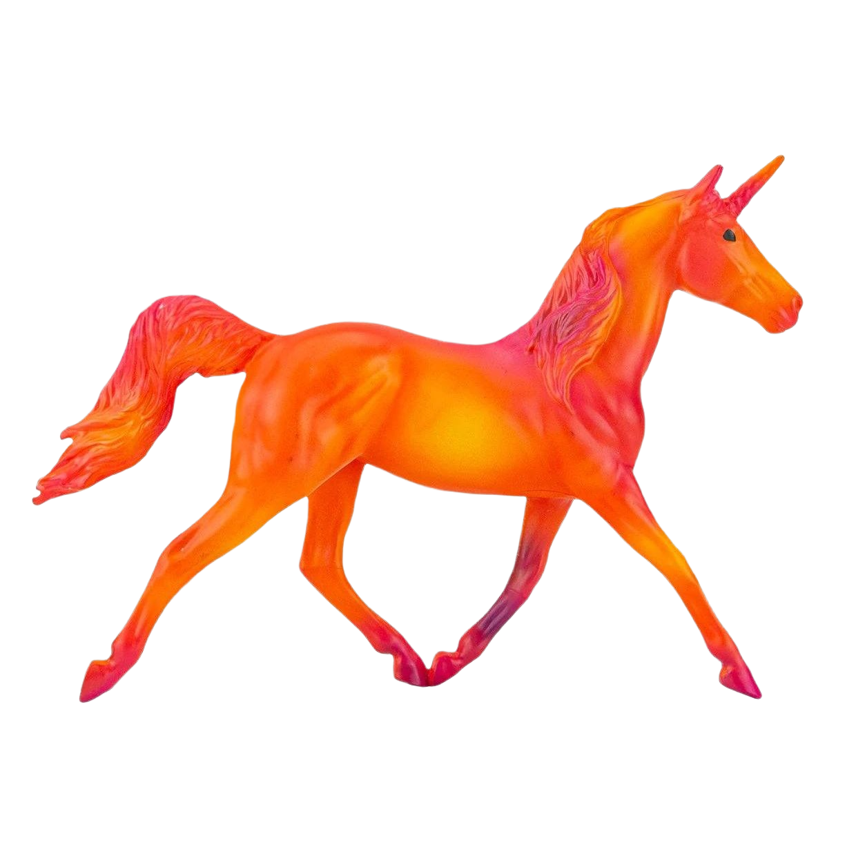 Orange and pink gradient unicorn figurine with flowing mane and tail from a collectible swirl set