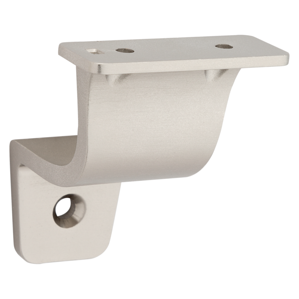 Satin nickel handrail bracket made of zinc for durable support in shelving and home improvement collections