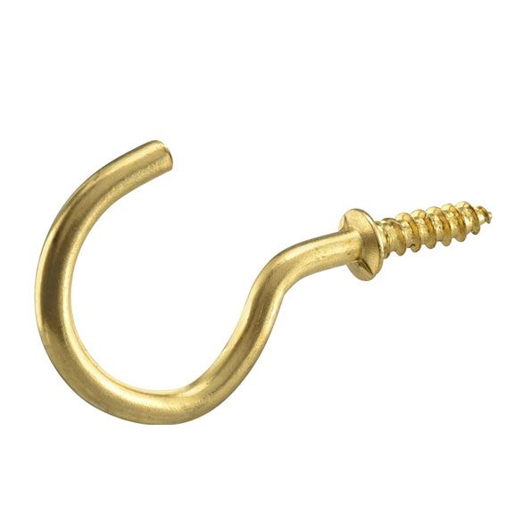 Solid brass cup hook with threaded screw end for durable hanging in hardware and fasteners collections under $25