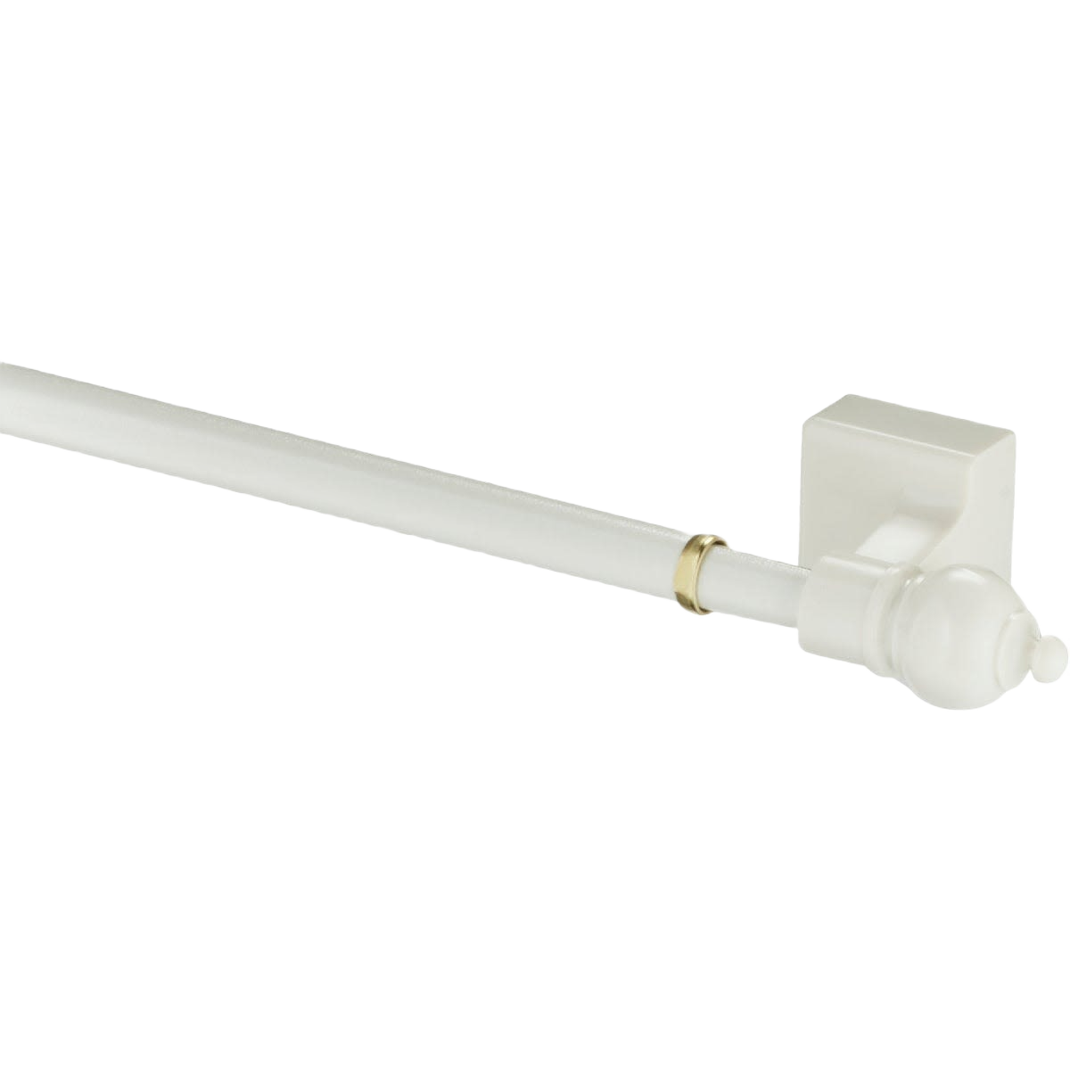 White adjustable magnetic cafe rod with decorative finial for versatile window treatments in home improvement tasks