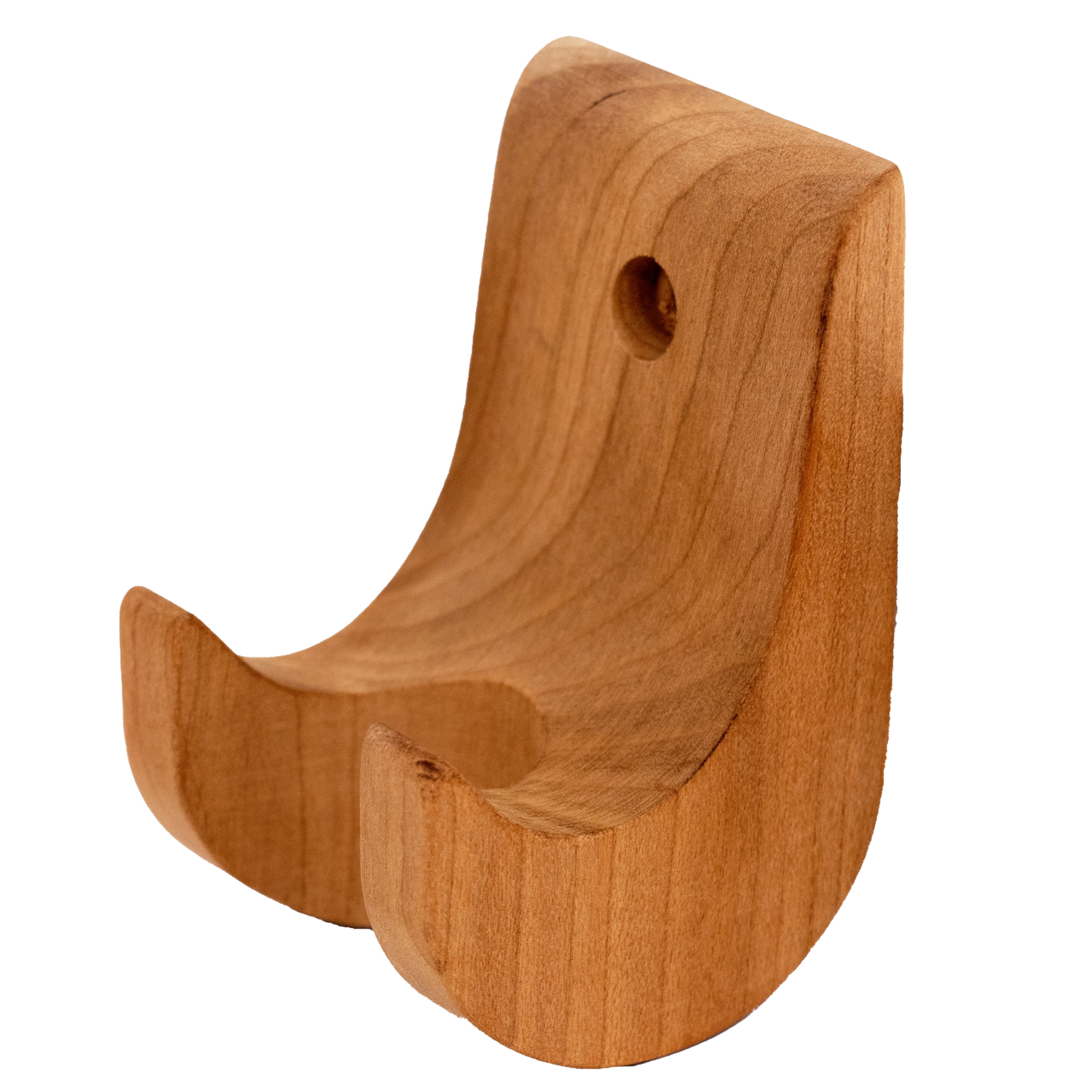 Unfinished cherry wood wall hook with curved design, suitable for kitchenware and home organization collections