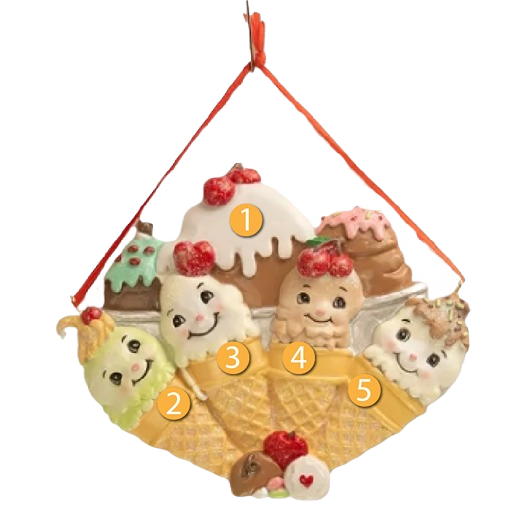 Four smiling ice cream cone characters with colorful toppings Christmas ornament under $50 collections