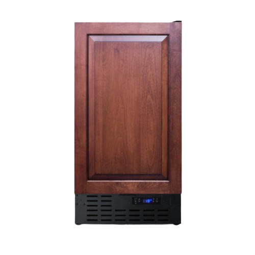 Compact drain-free icemaker with wood overlay door panel and digital temperature display from Appliances collection