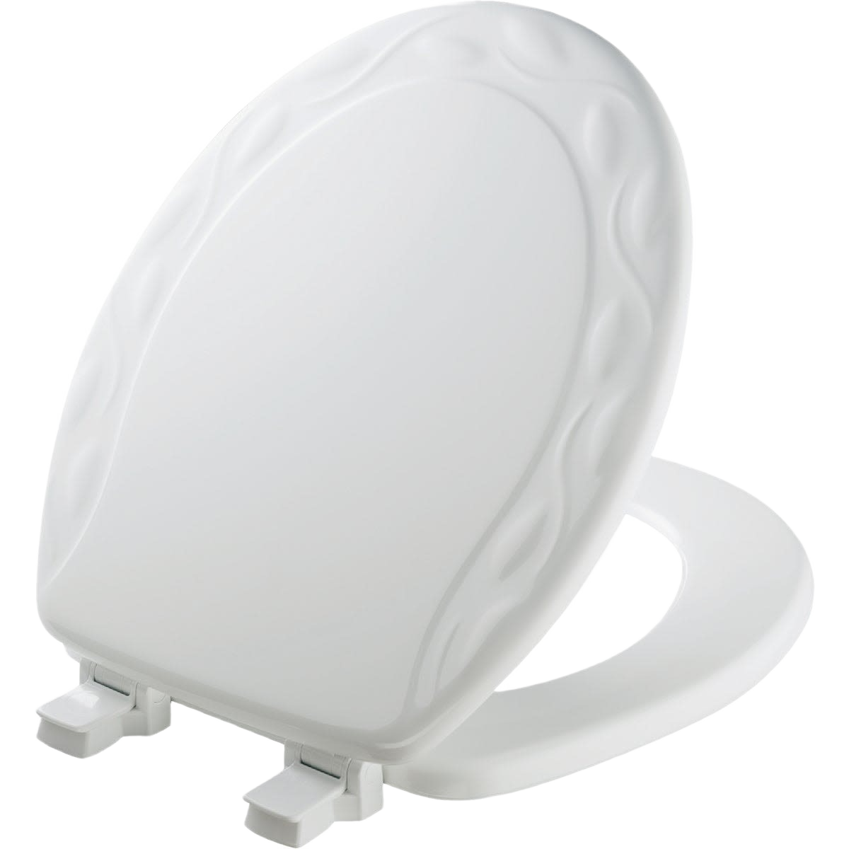 White round sculptured toilet seat with embossed ivy design for bathroom upgrade under $100 and home improvement use