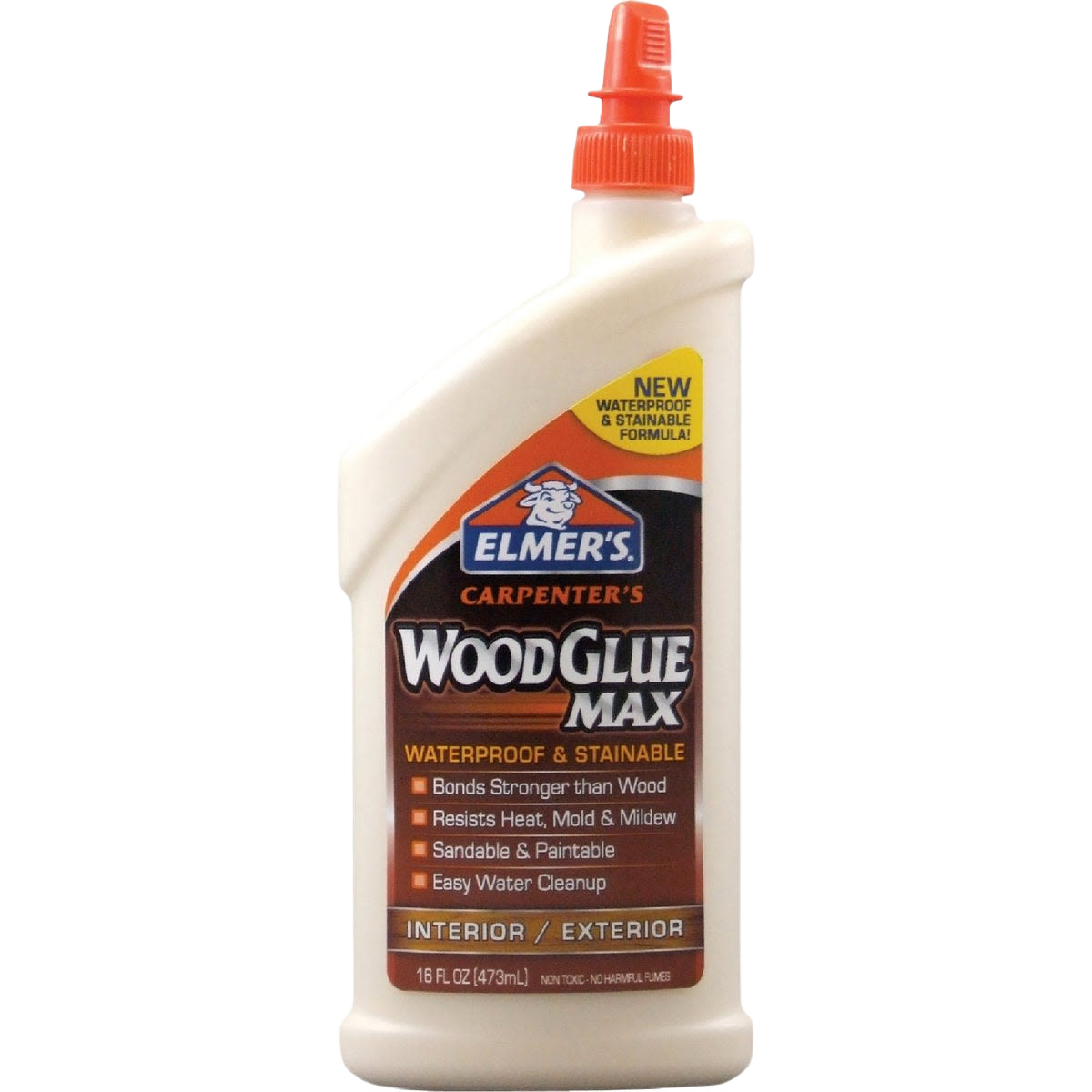 Bottle of Elmer's waterproof and stainable wood glue for indoor and outdoor home improvement projects under $50