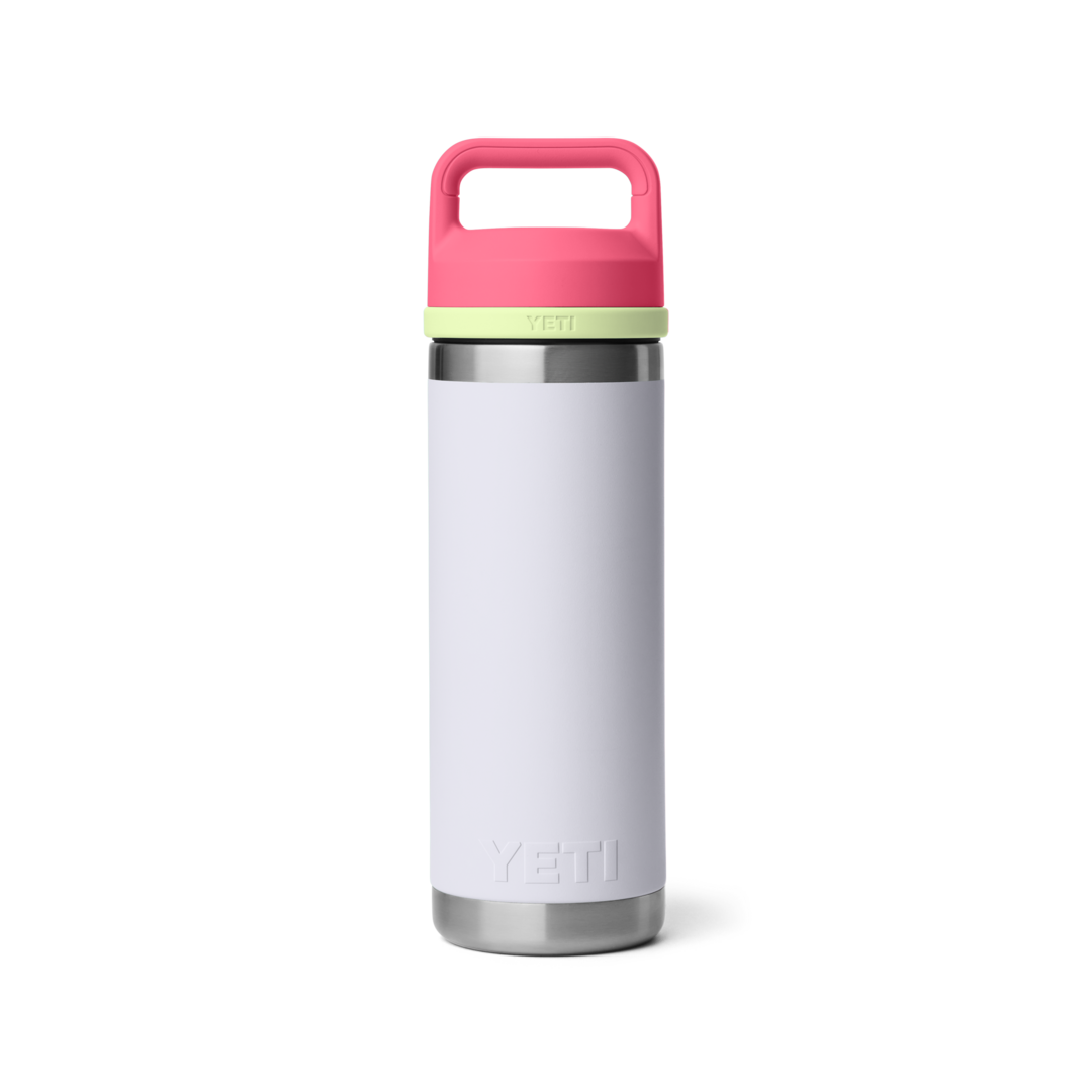 Insulated 18 oz stainless steel bottle with white body, lime accent, and pink chug cap in drinkware and kitchenware collections