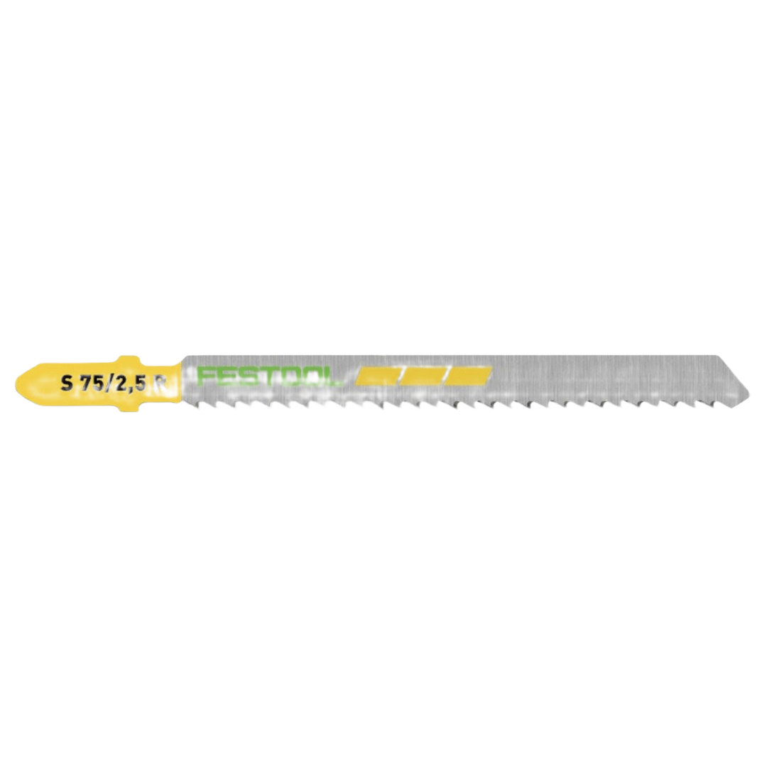 Fine cut wood jigsaw blade with yellow shank and sharp teeth for precision cutting in tools and home improvement projects