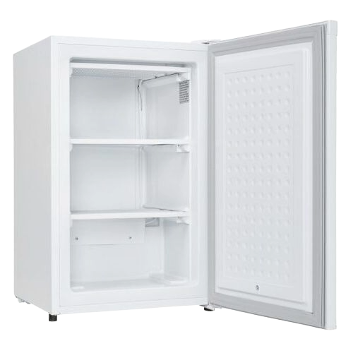 White compact upright freezer with manual defrost and mechanical thermostat in freezers and home improvement collection.