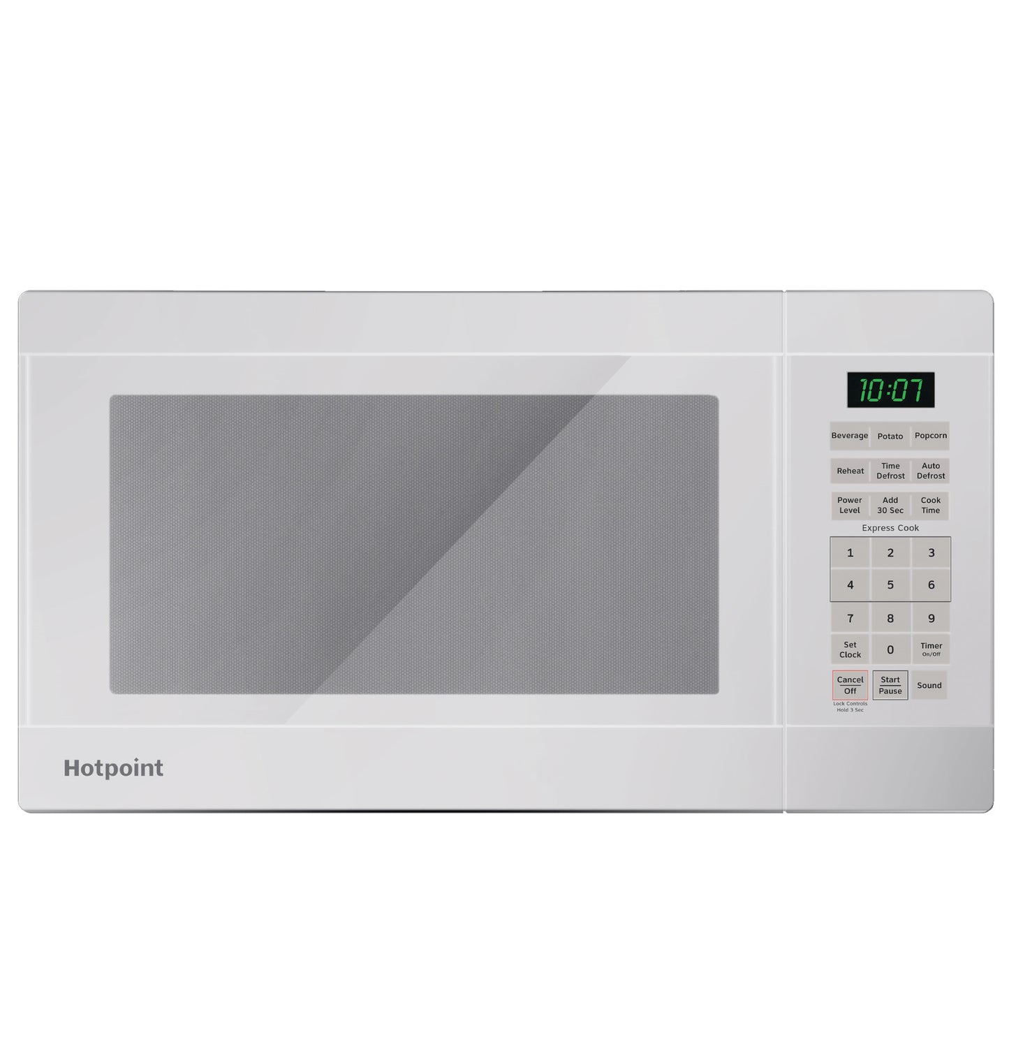White countertop microwave with digital display and control panel from the Countertop Microwaves collection