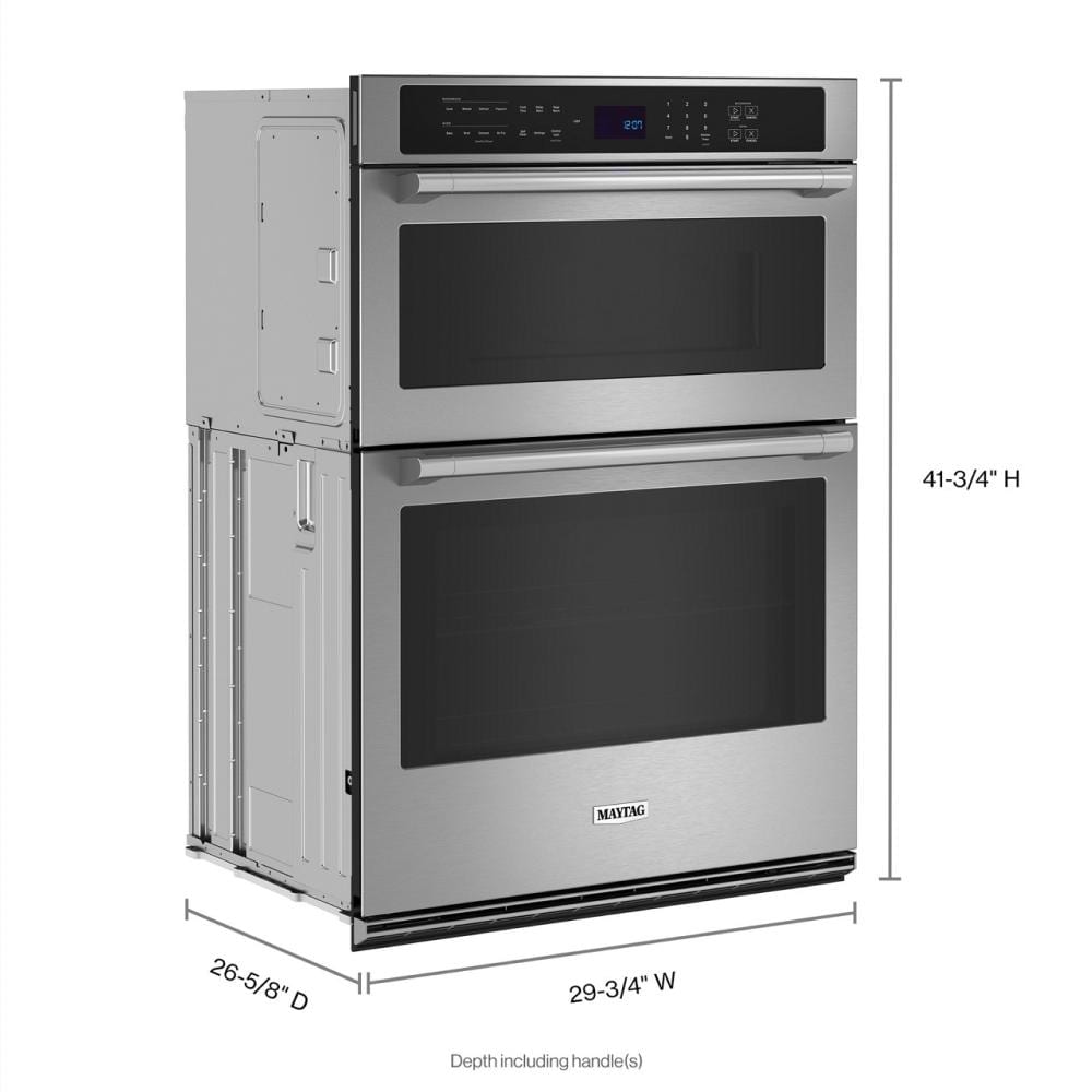 Stainless steel 30-inch wall oven microwave combo with digital controls and two spacious oven doors