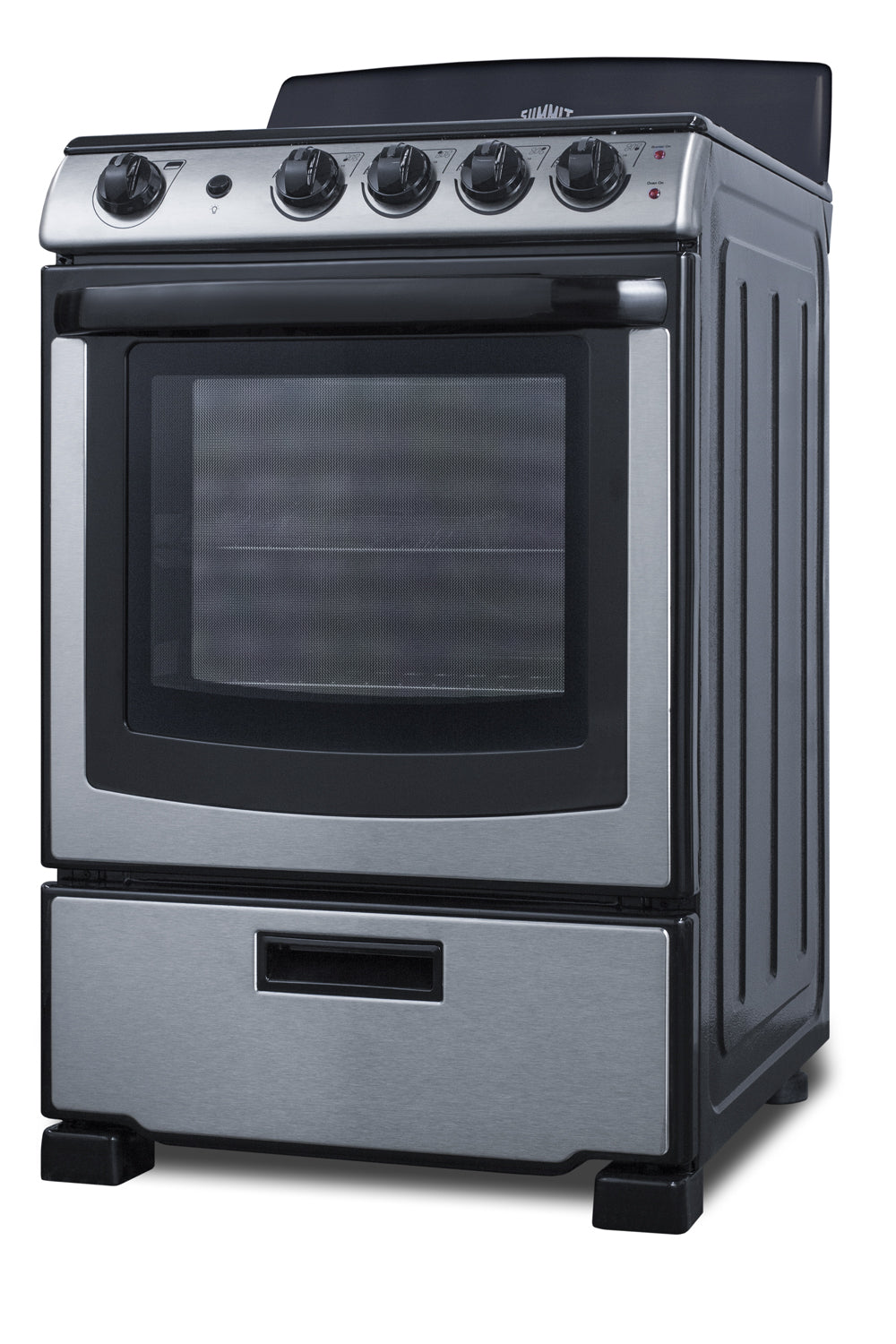 24" wide electric coil range in stainless steel with five control knobs and oven window from kitchen appliances collection