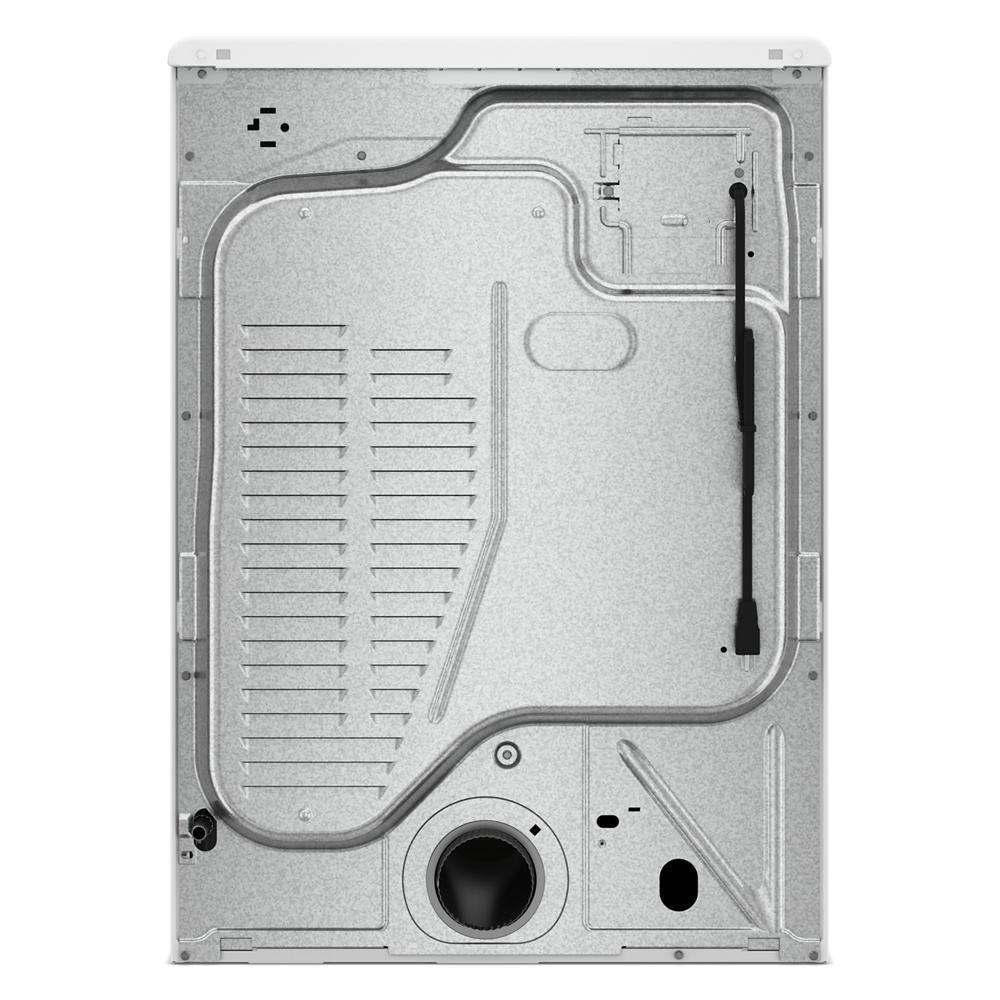 Rear metal panel of a gas dryer showing vent opening and internal component layout for appliances collection.