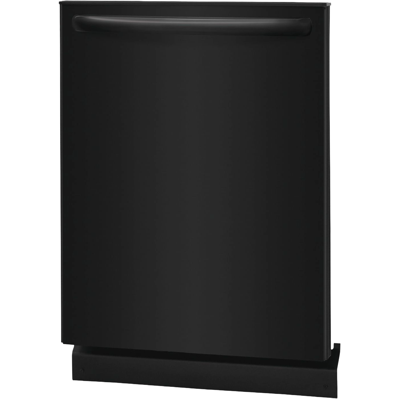 Matte black 24-inch built-in dishwasher with smooth front panel and integrated handle for modern kitchen appliances