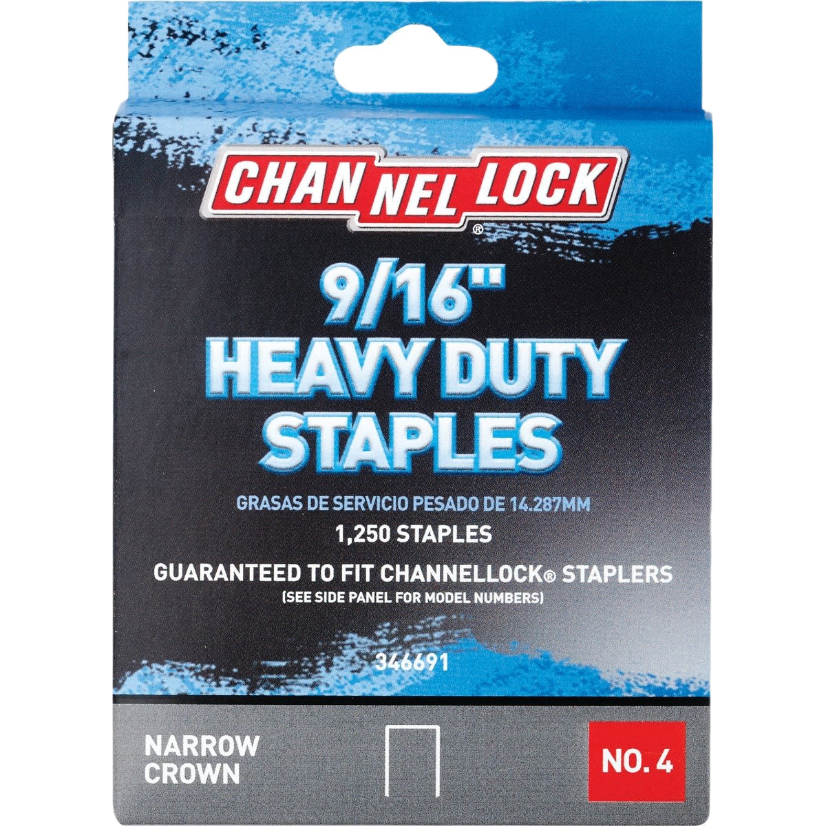Package of 9/16 inch heavy-duty narrow crown staples compatible with Channellock staplers in hardware fasteners collection