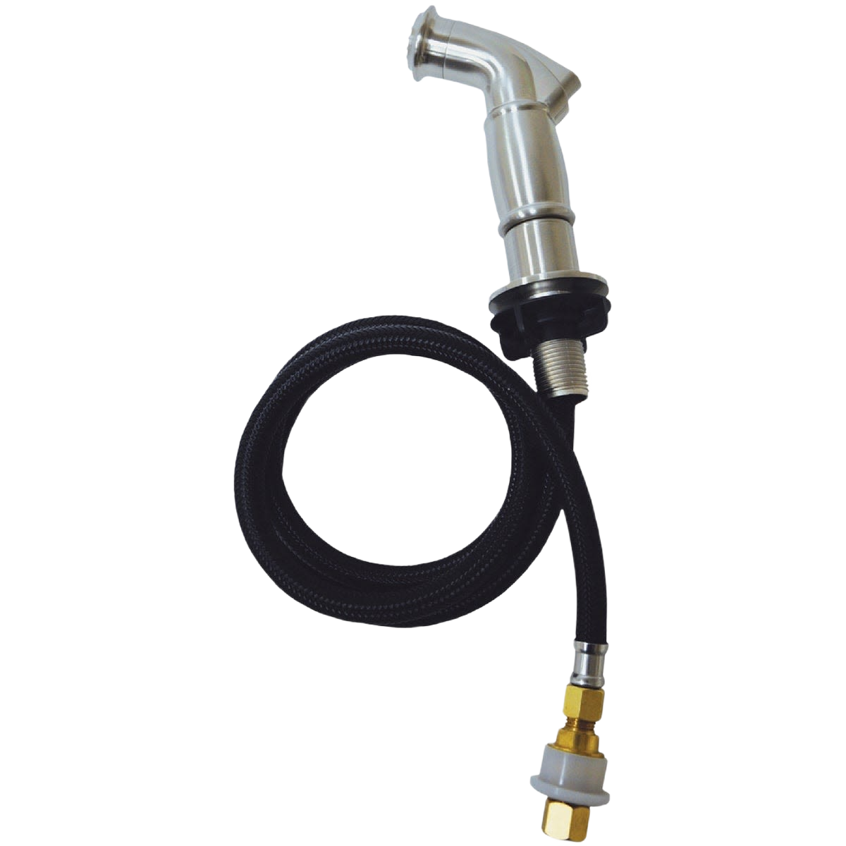 Chrome side-spray with flexible black hose and threaded connection for plumbing and faucet repair parts under $100 collections