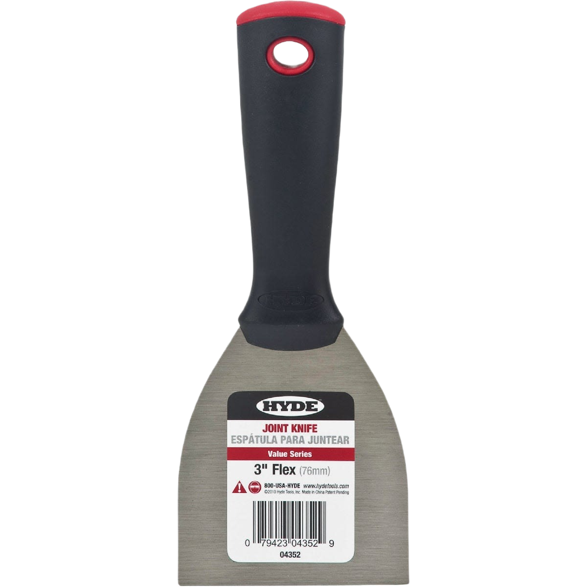 3-inch flexible putty knife with black and red handle for scraping and spreading in tools and home improvement tasks