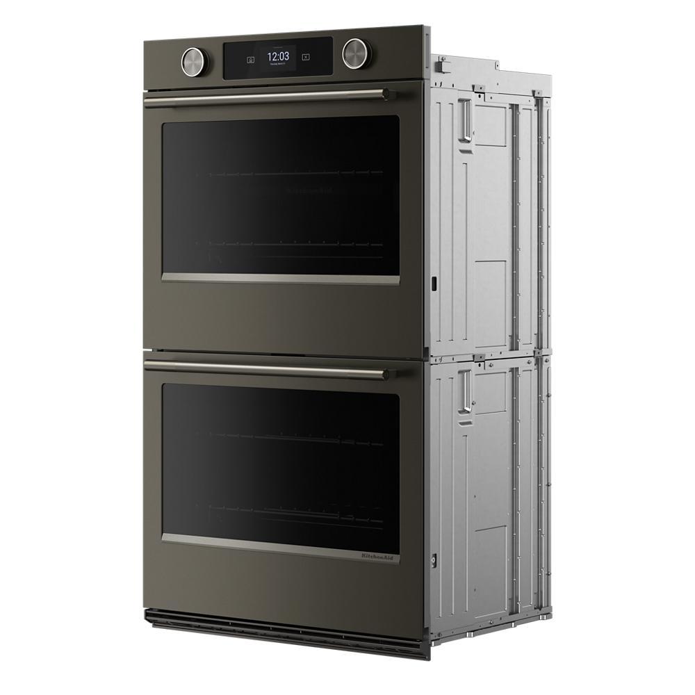 Black ore 30-inch smart electric double wall oven with LED touchscreen and backlit knobs, featuring true convection and assisted cooking modes, ideal for KitchenAid Appliances and Kitchen & Kitchenware collections.