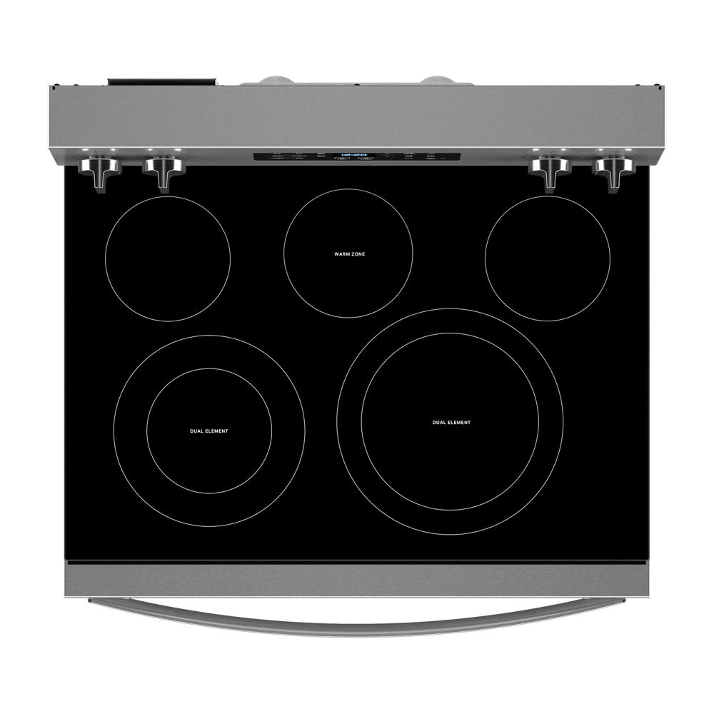 30-inch black glass electric range cooktop with five burners and stainless steel edge in ranges collection