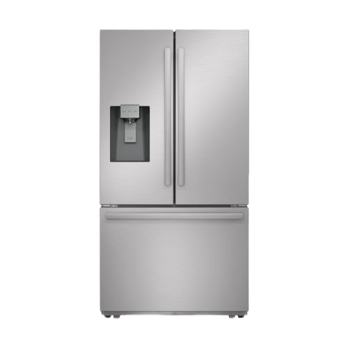 Stainless steel French door refrigerator with dispenser and bottom freezer drawer from French Door Refrigerators collection