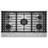 36-inch KitchenAid 5-burner gas cooktop with griddle and cast iron grates for modern kitchen appliances.