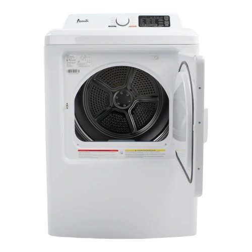 White electric clothes dryer with open front door and control dial in dryers and appliances collection