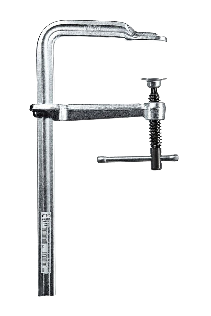 Silver metal welding clamp with adjustable screw handle for secure holding in tools and home improvement projects