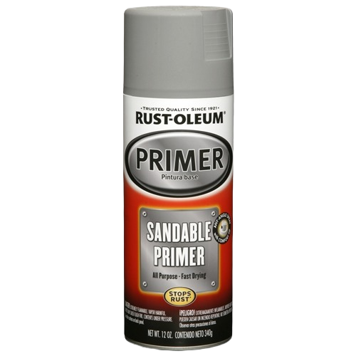 Gray spray primer can with bold label for automotive and interior paint projects in home improvement tools collection