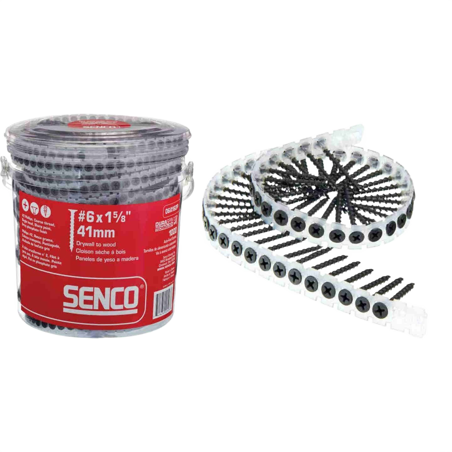 Collated Phillips bugle head drywall screws with phosphate finish in bucket for fasteners and hardware collections under $50