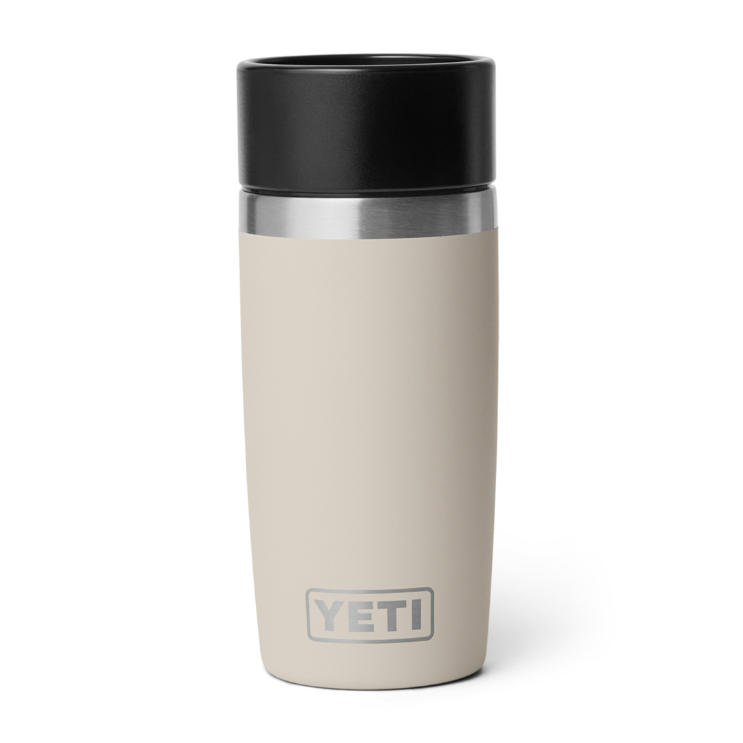 Beige stainless steel insulated 12 oz travel bottle with black lid from drinkware and kitchenware collections under $100