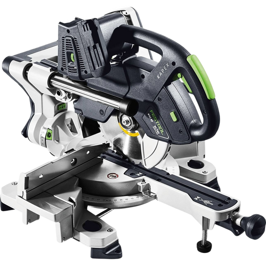 Cordless compound miter saw with sliding feature, ideal for woodworking and precision crosscuts in power tools collection.