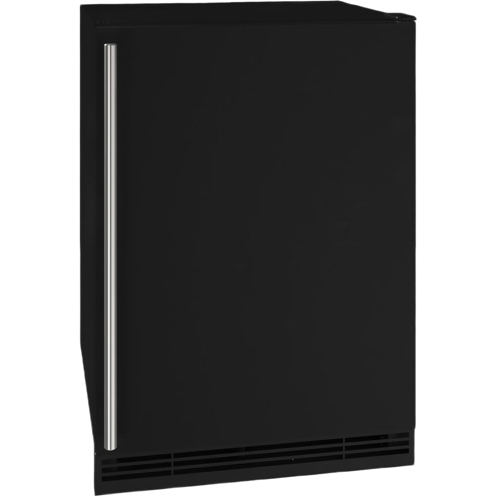 Sleek black compact combo fridge and freezer with stainless steel handle in refrigerators and kitchenware collections