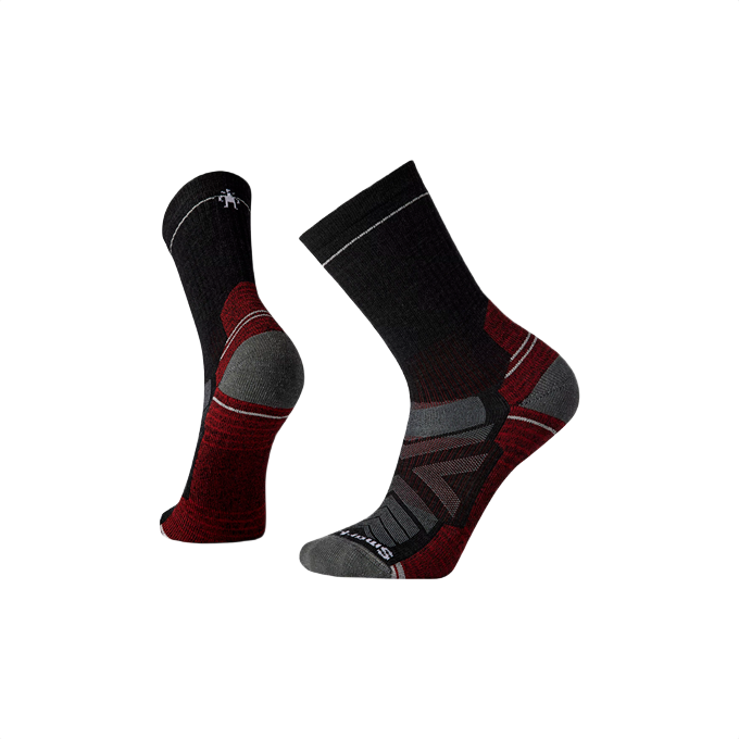 Crew socks in charcoal and red with cushioned sole designed for active outdoor use in clothing and accessories collections