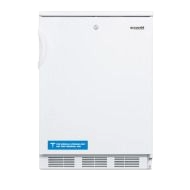 Compact white all-refrigerator with vented kickplate designed for freestanding use in kitchen and appliance settings