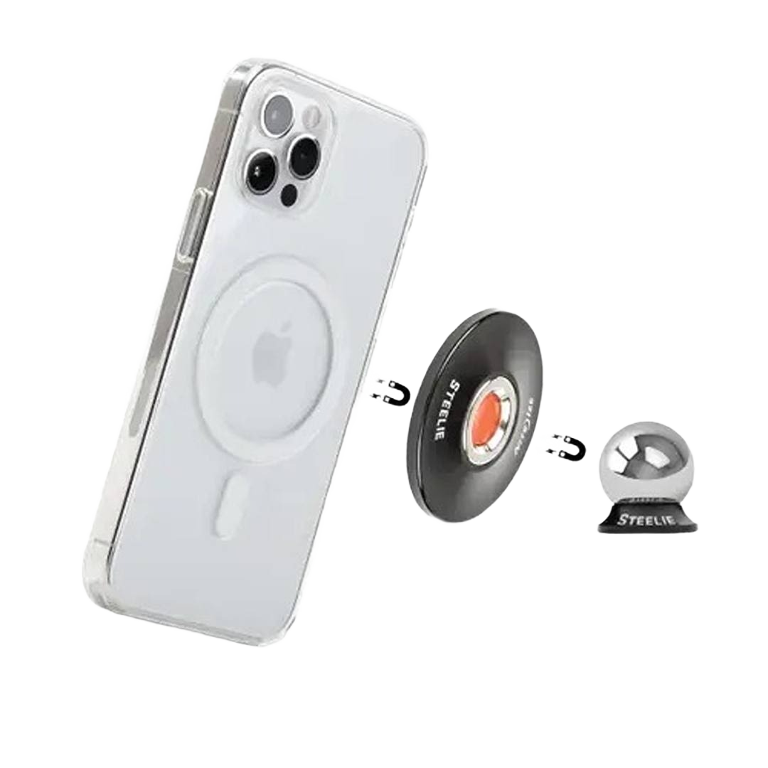 Magnetic phone mount with steel ball socket and adhesive dash plate for electrical and home improvement tools under $50