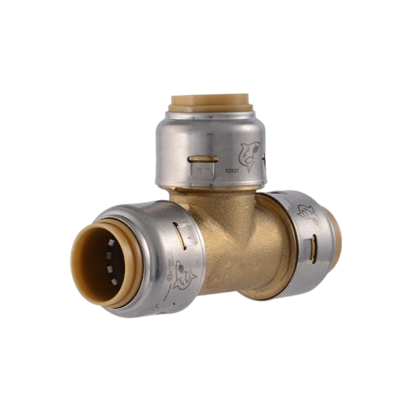 Brass push-to-connect tee fitting for plumbing, part of Pipes & Fittings and Push Fittings collections under $50