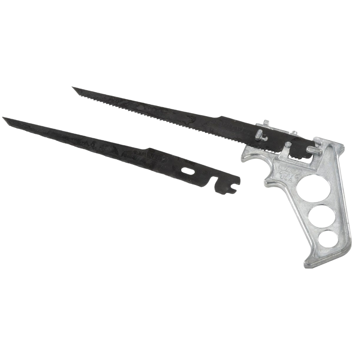 Metal drywall jab saw with pistol-grip handle and two interchangeable blades for precise cutting tools accessories under $50